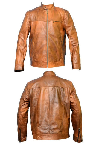 Rusty - Men's Light Antic Tan Motorcycle and Biker Custom Fit Genuine Leather Jacket