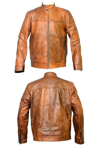 Rusty - Men's Light Antic Tan Motorcycle and Biker Made to Measure Genuine Leather Jacket