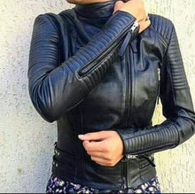 Load image into Gallery viewer, Maya - Women&#39;s Black Bomber Made to Measure Motorcycle and Biker Real Leather Jacket