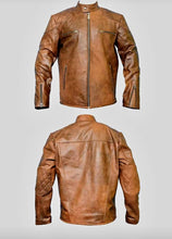 Load image into Gallery viewer, Duke - Men&#39;s Dark Antic Tan Motorcycle and Biker Real Leather Jacket