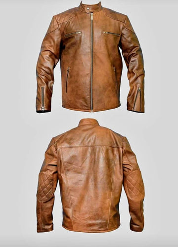 Duke - Men's Dark Antic Tan Motorcycle and Biker Made to Measure Genuine Leather Jacket